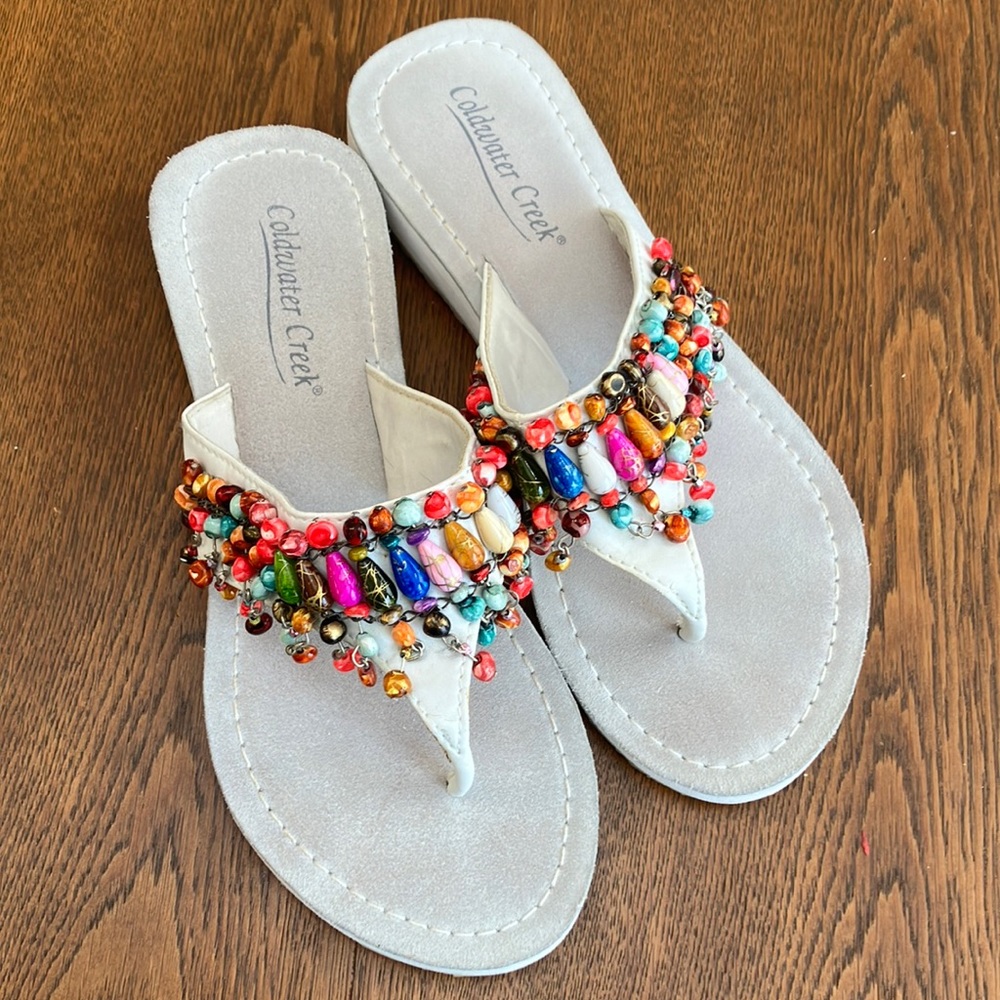 Beaded Coldwater Creek flip flop sandals, size 8- every possible color of bead!!
